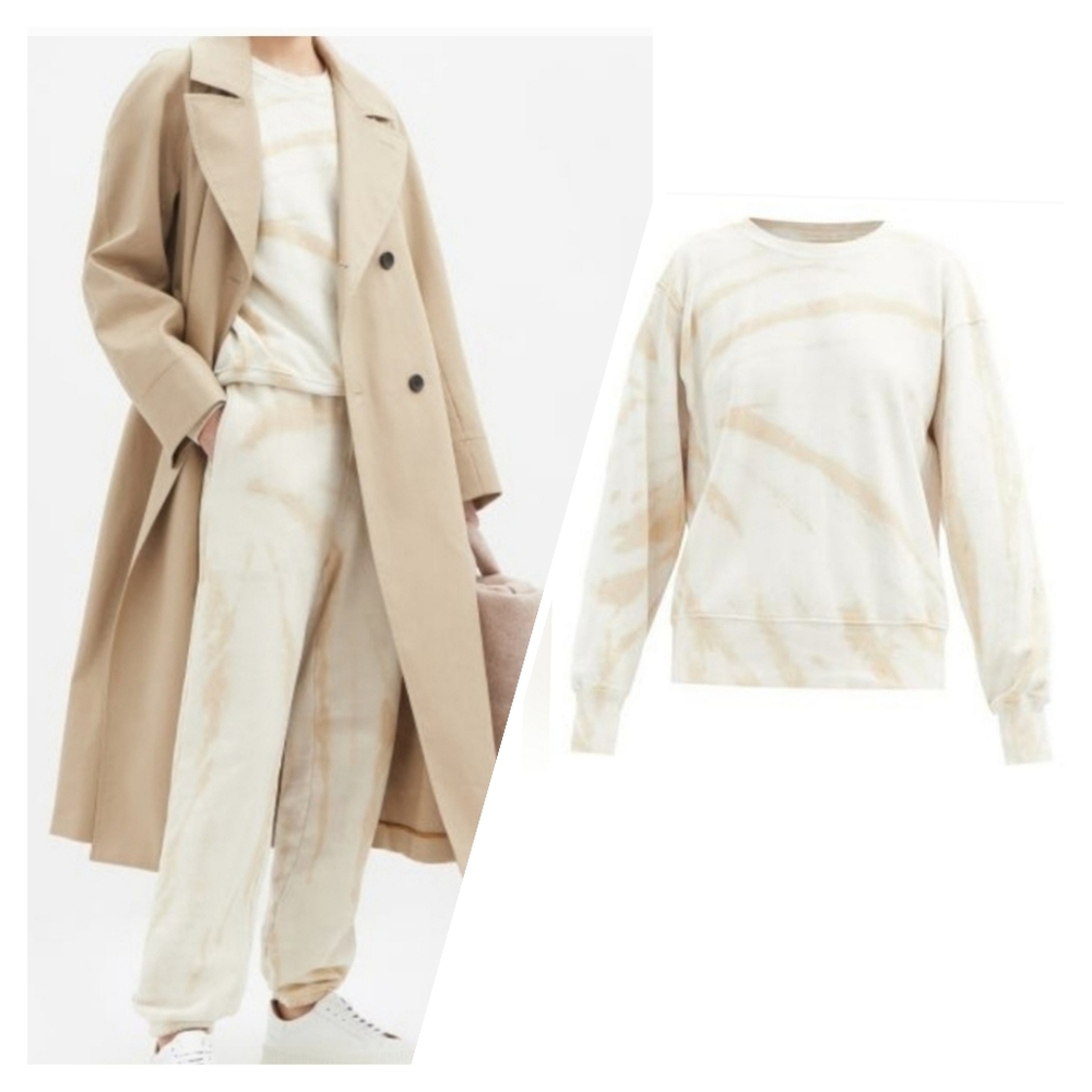 LES TIEN Tie-dye Brushed-back Cotton Sweatshirt - Beige